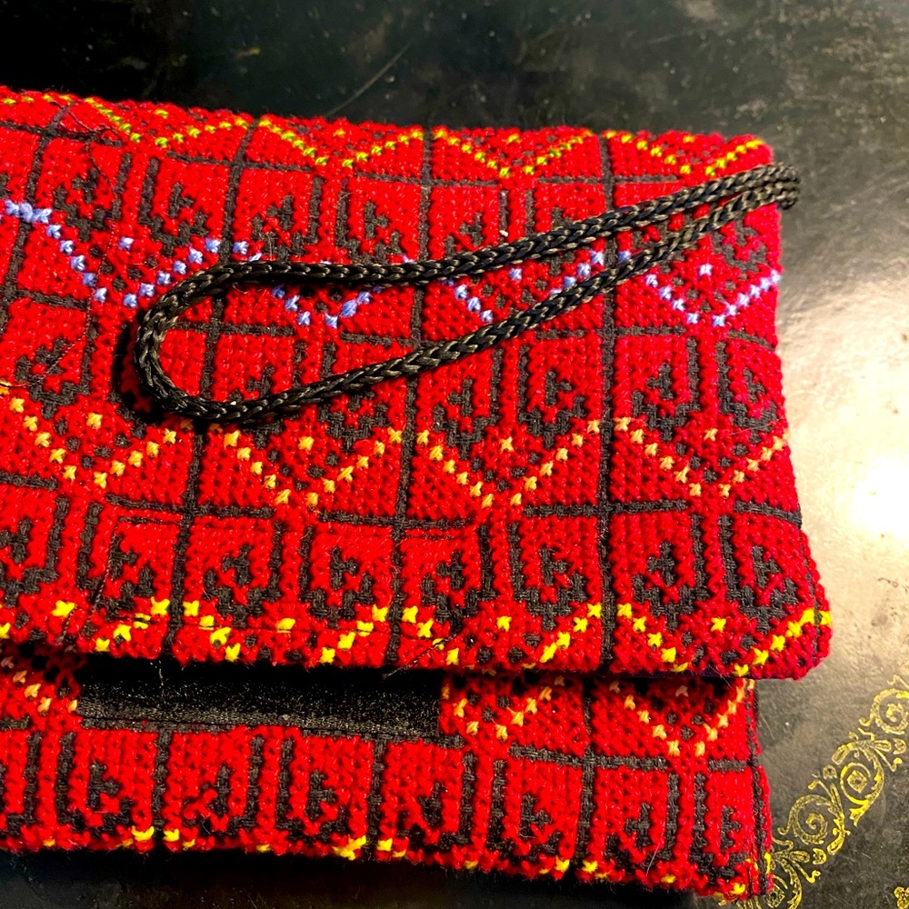 No Name Tapestry Wristlet  Aztec Pattern Red Yellow & Black   Velcro close